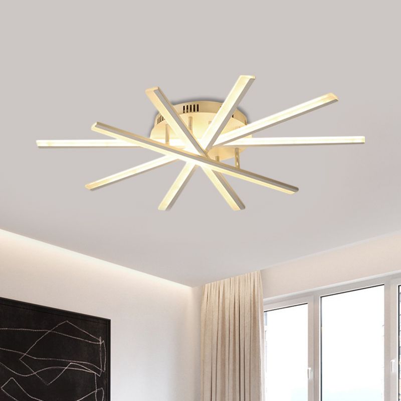 Burst Design Acrylic Ceiling Light Modernist 5/9-Bulb White LED Semi Flush Mount Lighting in Warm/White Light