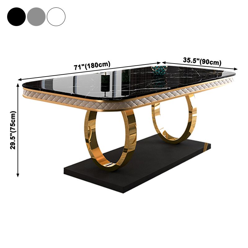 Traditional Luxury Rectangle Dining Table Sintered Stone Table with Gold Trestle Base