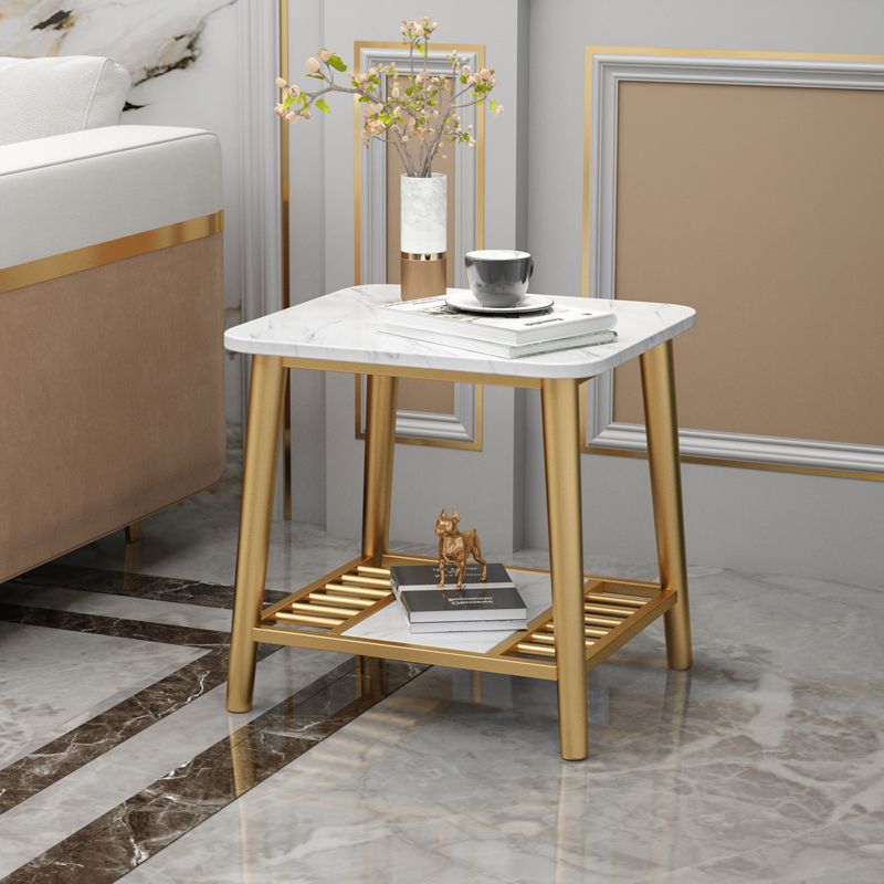 Rectangle Slate Top Side Table 21.65" Tall Metal 4 Legs End Table with Shelf