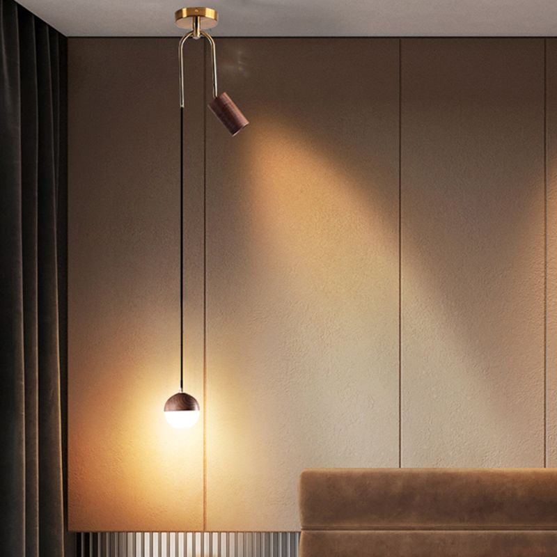 Modern Wood Pendant Lighting Fixture 2-Light Suspension Pendant Light with PMMA Shade