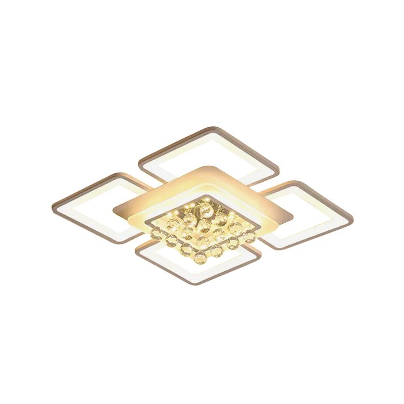 White Acrylic Square Flushmount Light Simple 21.5"/25.5" Width LED Flush Mount Lamp in Warm/White Light with Crystal Accent