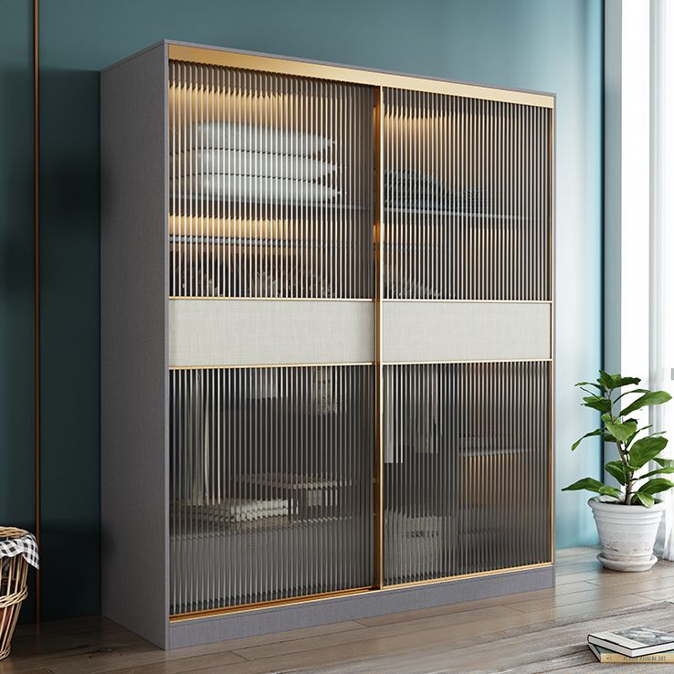 Modern Wardrobe for Home Mirrored Finish Cabinet with Glass Door