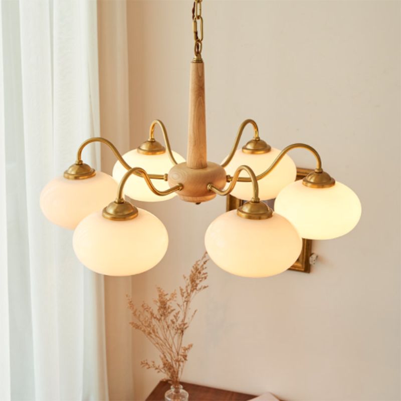 Bowl Chandelier Light Fixtures Modern Multi-Head Hanging Pendant Lamps with White Glass Shade