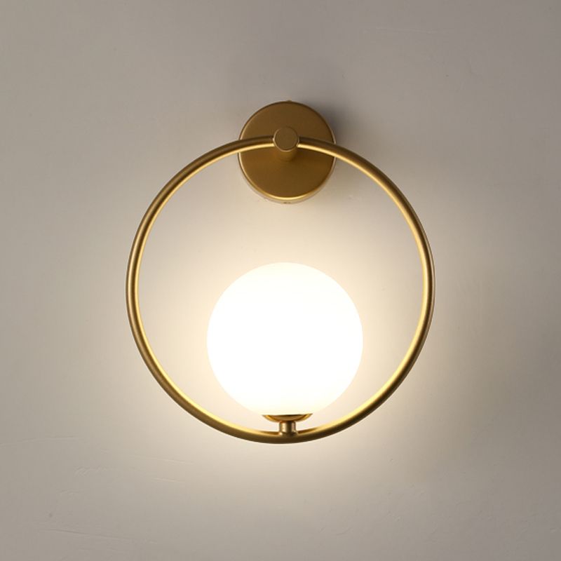 Modern Metal Wall Sconce Ball Shape Wall Light with Glass Shade for Bedroom in White