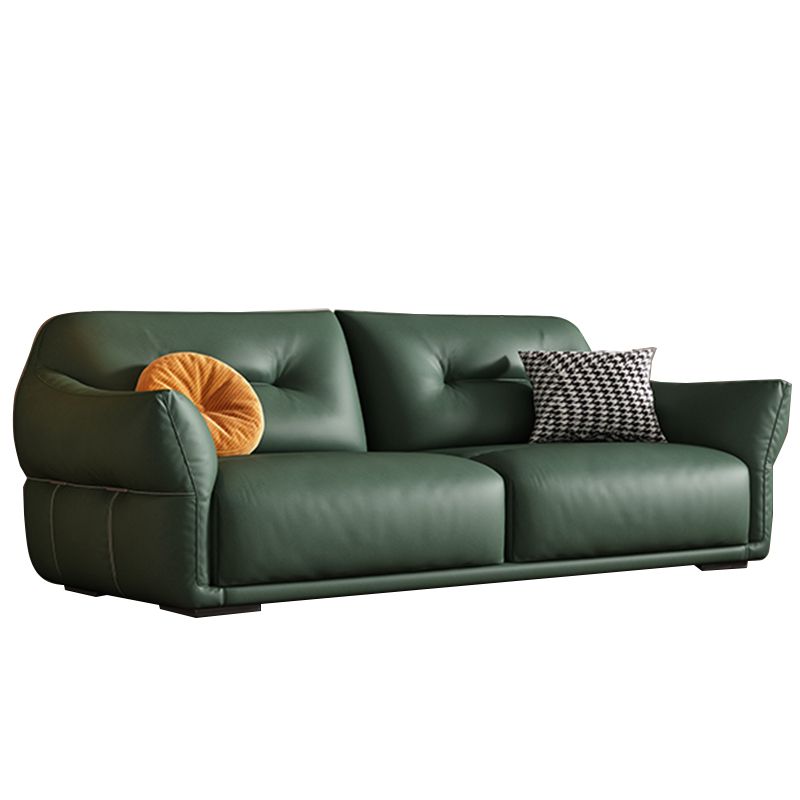 Contemporary Green Square Arm Genuine Leather Stationary Sofa