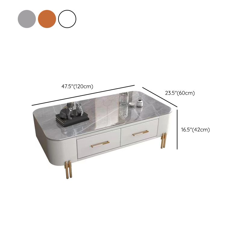 Rectangular Slate Top Coffee Table 4 Legs Cocktail Table with 2 Drawers