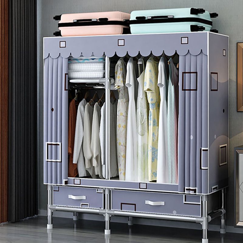Fabric and Metal Wardrobe Cabinet Industrial Style Home Bedroom Wardrobe Closet