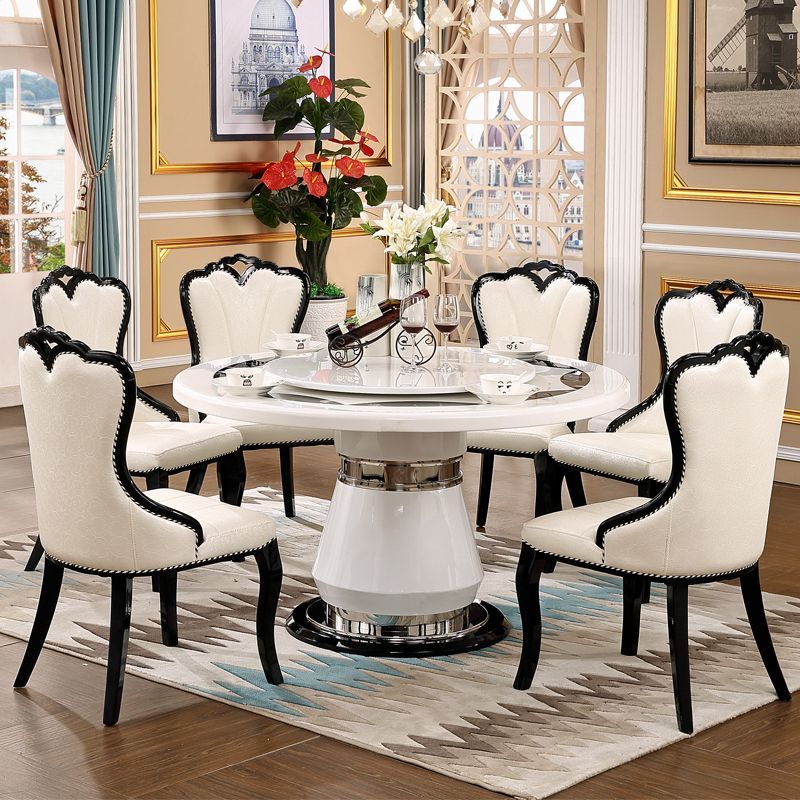 Marble Dining Table Round Pedestal Dining Site Table with Turntable
