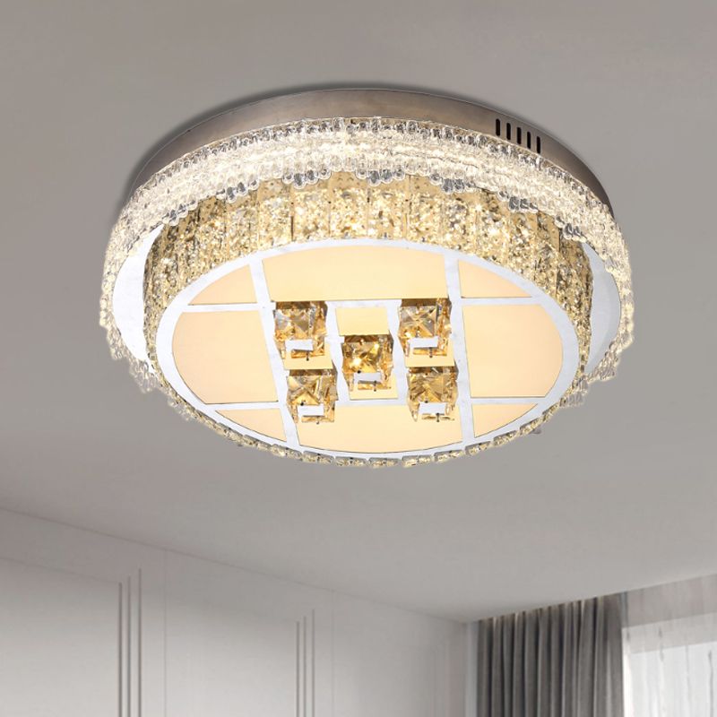 Circular Crystal Blocks Lighting Fixture Contemporary LED Bedroom Flush Mount in Stainless - Acciaio