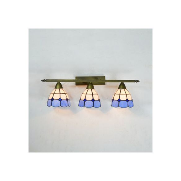 Yellow/Pink/Green/Blue Dome Wall Sconce Lamp Vintage Tiffany 3 Lights Wall Mount Light in Brass for Bathroom