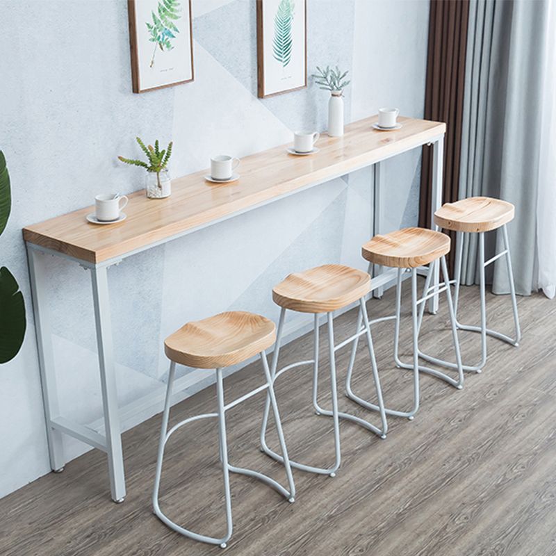 Light Brown Modern Style Bar Table in Solid Wood and Iron Table Milk Tea Shop Bar Table