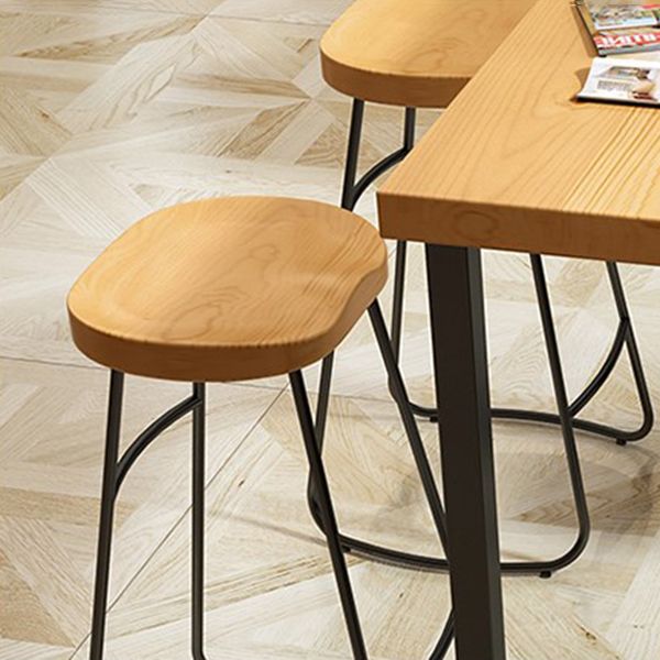 Solid Wood Bar Stool and Table Set 1/4/7 Pcs Black Iron Base Bar Table and Stools