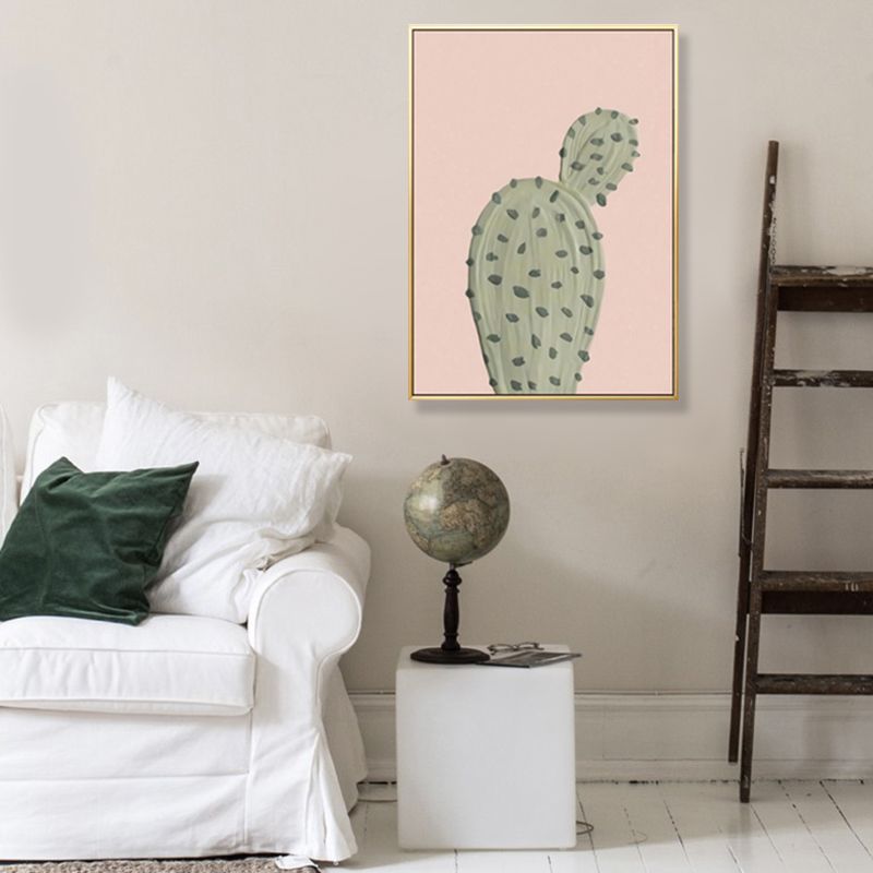 Green Cactus Wall Art Decor Pot Plant Nordic Textured Canvas Print for Living Room