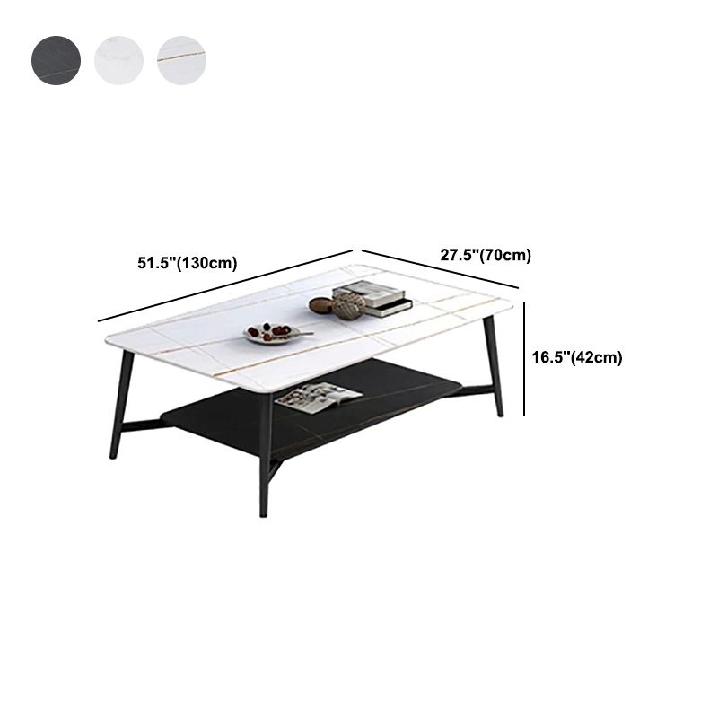 Modern Coffee Table with Storage Shelf and Black Metal Cross Base