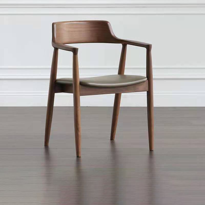 Chaise de salle à manger contemporaine avec accoudoirs ouverts de 20 po de large et 4 pieds en bois pour un usage domestique