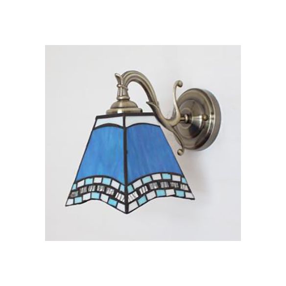 Stained Glass Wall Lighting Tiffany Rustic 1 Light Wall Mount Light in Brown/Blue/Beige/Blue-White for Bedroom