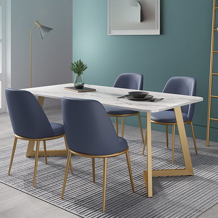 Glam 1/2/4/5 Pieces Iron Dinette Set with Sintered Stone Top Rectangle Dining Table Set