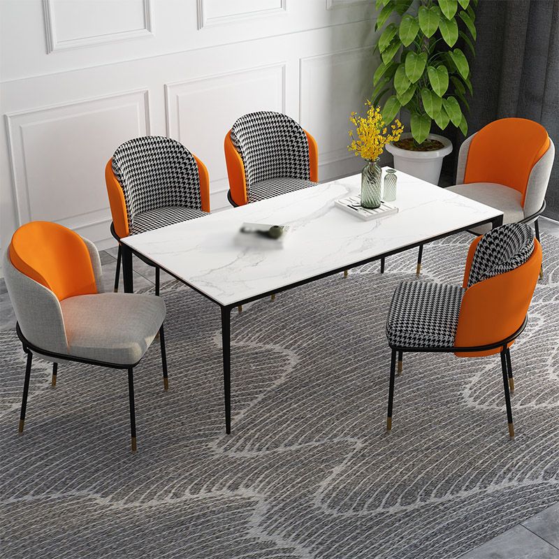 Glam Metal Dining Armless stoelen gestoffeerde linnen stof eetkamerstoel voor restaurant