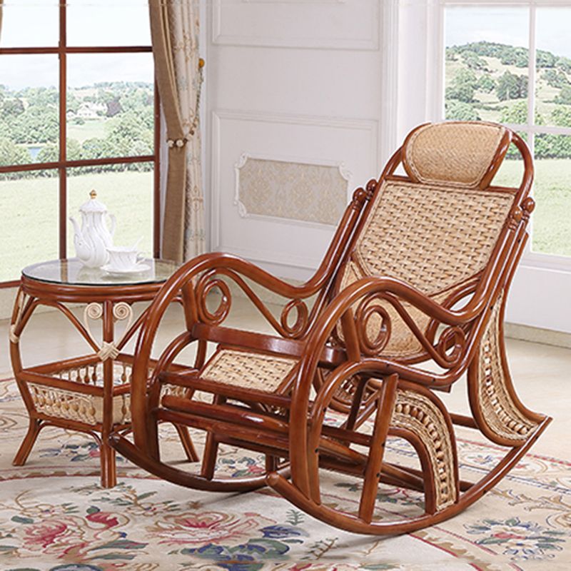 Traditional Rocking Chair Rattan Spindle Backrest Indoor Rocking Chair