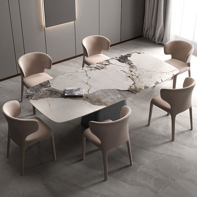 Rectangle Stone Dining Table Modern Dining Table with Pedestal Base