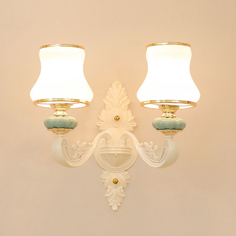 Gold Shaded Wall Lighting Simplicity Opal Glass Corridor Wall Light Fixture with Curved Arm