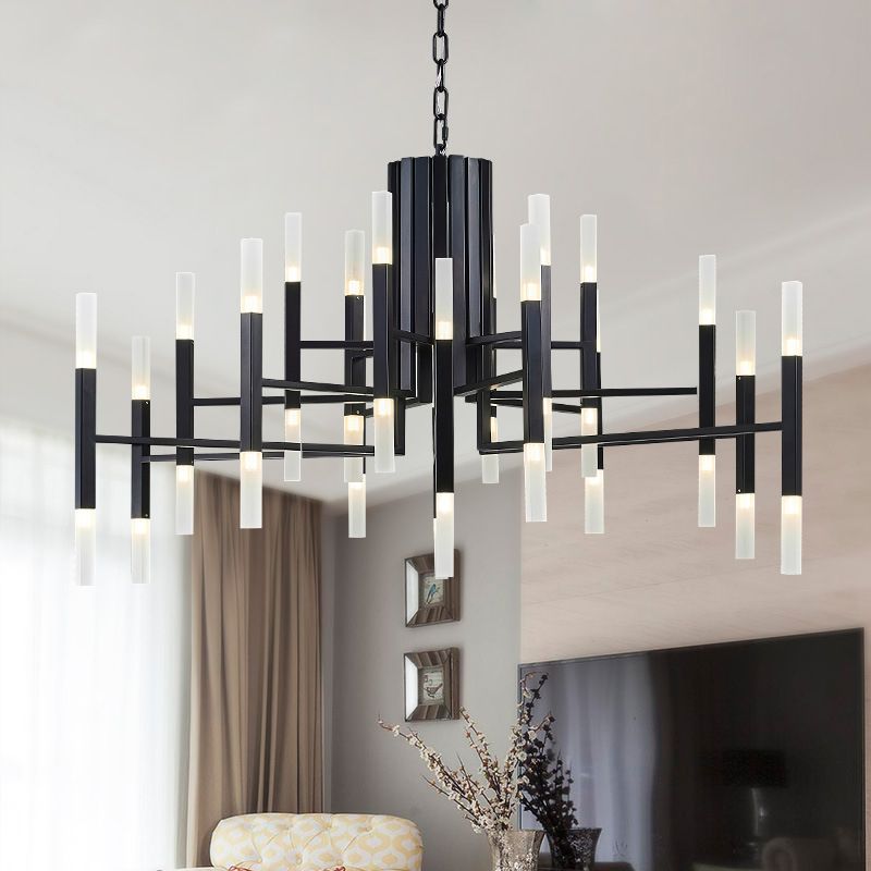 Modern Luxury Linear Pendant Light Electroplate Metal Chandelier with Acrylic Shade
