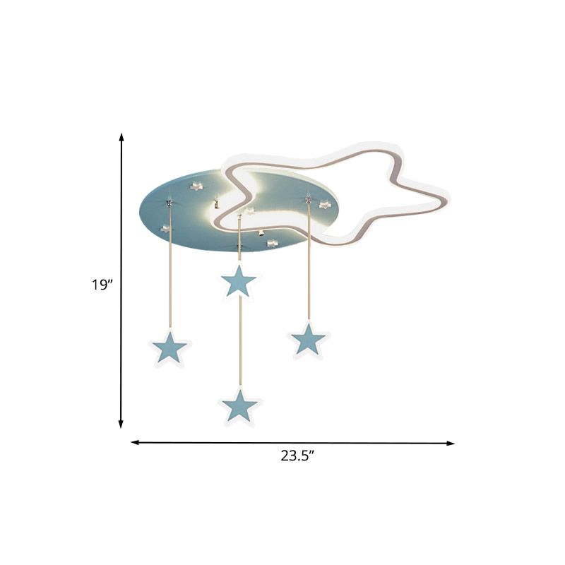 Star/Cloud/Loving Heart LED Ceiling Flush Kids Acrylic Children Bedroom Flush Mount Lamp with Drape in Pink/Blue