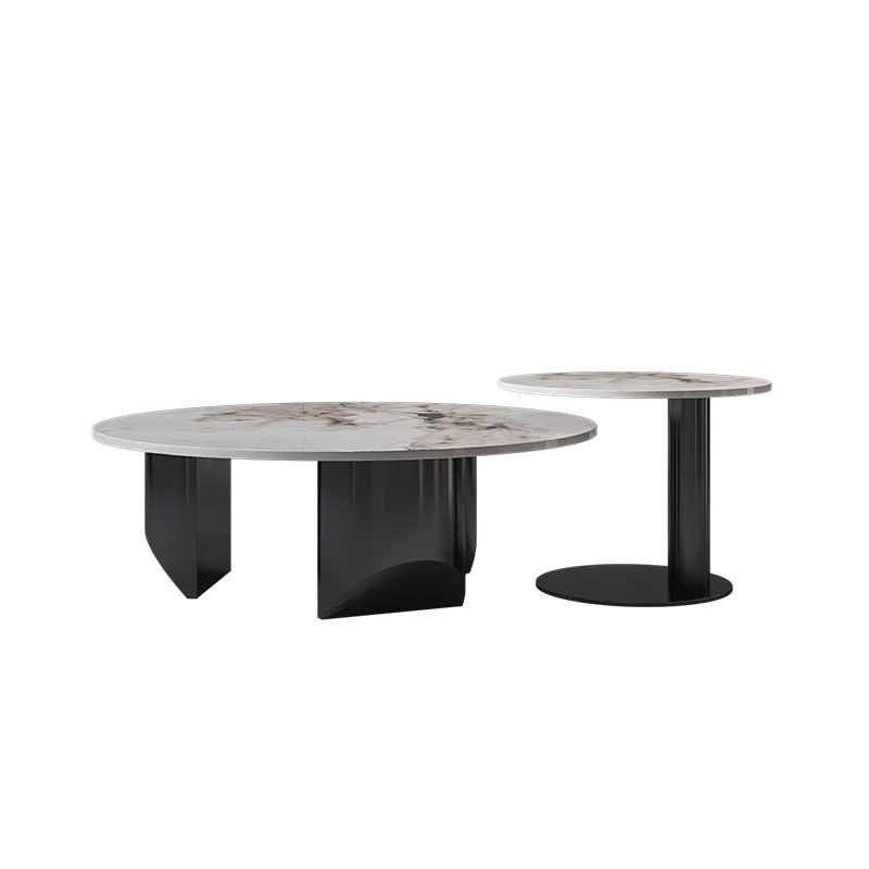 Round Coffee Table in Black Luxurious Stone Top Cocktail Table