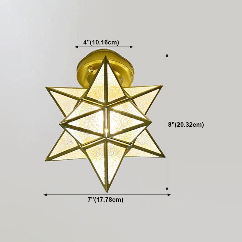 Glass Star Ceiling Mount Light Fixture Vintage Aisle Ceiling Lamp in Gold