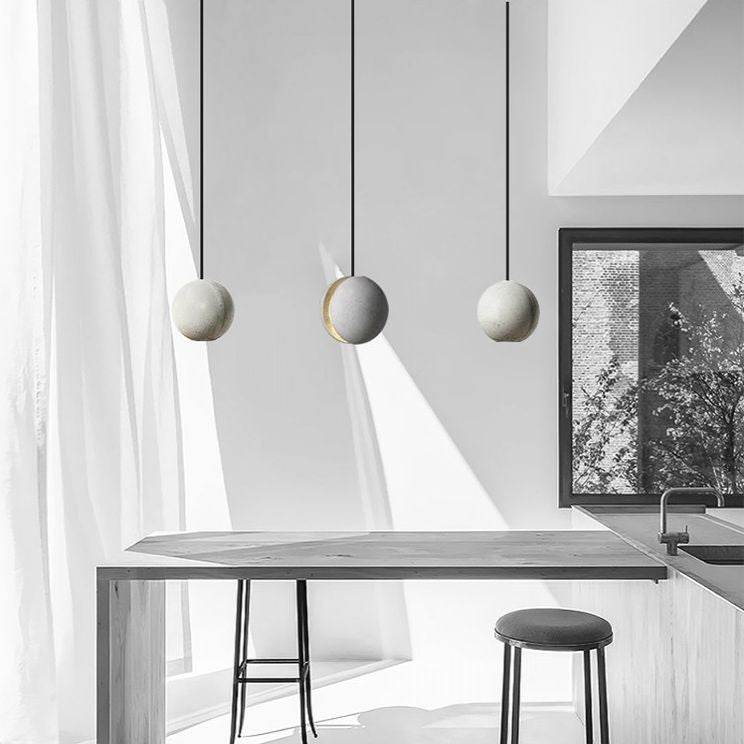 Mini Sphere Hanging Lamp Modern Cement 1 Head Restaurant Pendant Light in Grey