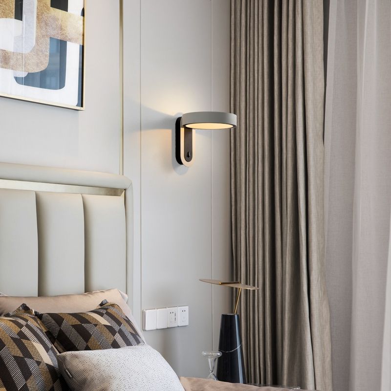 Metal Round Shape Wall Lighting Modern 1-Light Wall Mounted Light Fixture in Gray Finish