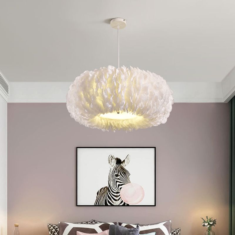 Drum Chandelier Light Fixture Modern Simplicity Feather Shade Pendant Lighting for Restaurant