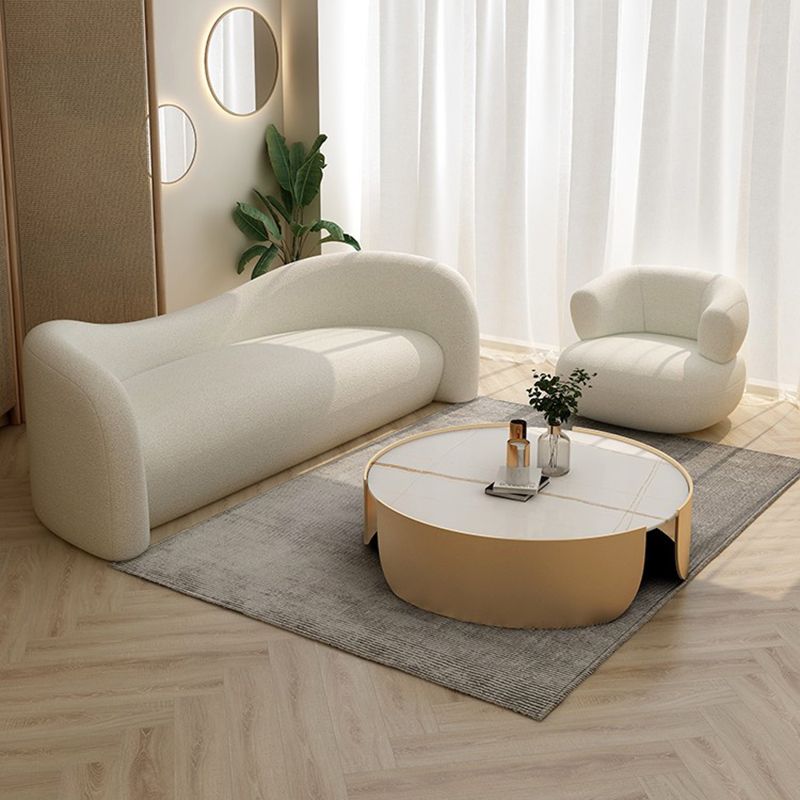 Contemporary Camel Back Fabric Settee Tuxedo Arm Standard Sofa