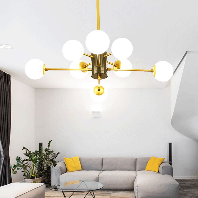 Golden Bedroom Molecular Shape Chandelier Milk White Glass Orb Nordic Simplicity Suspension Lighting Fixture