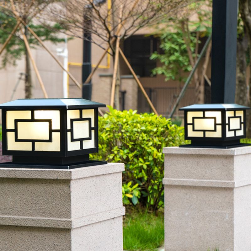 LED Contemporary Metal Pillar Lamp Square Shape Outdoor Waterproof Light