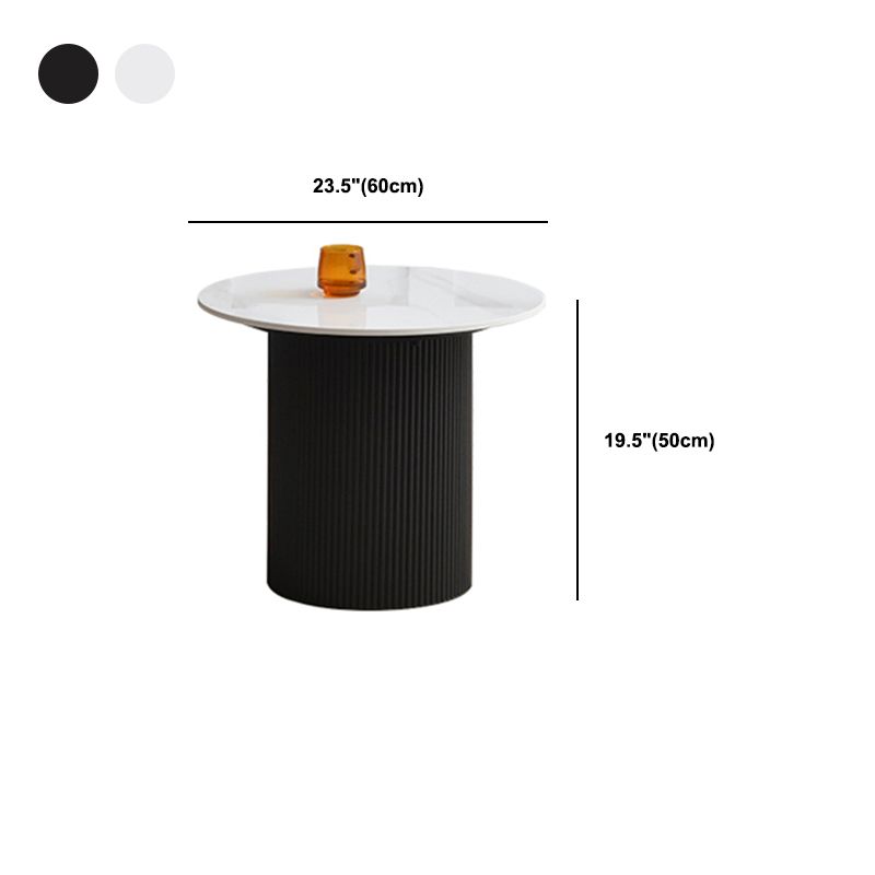 Slate Round Coffee Table Pedestal Cocktail Table Set in White