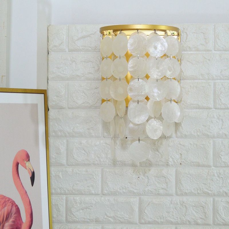 Shell Circle Strands Lampada da parete Stile Country 1 Camera da letto Prontone Luce in oro