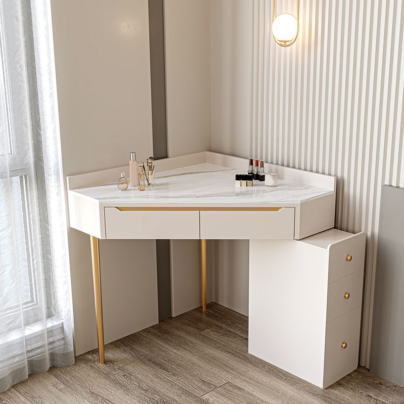 Slate Top Makeup Vanity Set with Drawers, Glam Makeup Vanity Desk Table