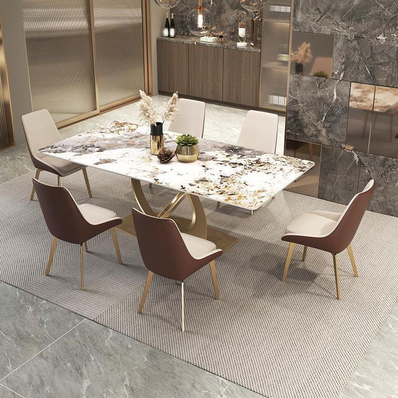Glossy Beige Dining Table Set 1/2/5/7 Pcs Glam Dinette Set with Leather Chairs