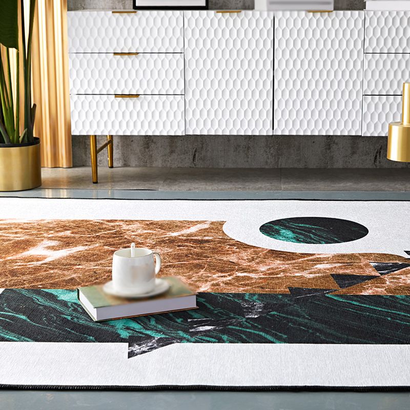 Modern Geometric Pattern Rug Multicolor Polyester Carpet Anti-Slip Pet Friendly Washable Rug for Study