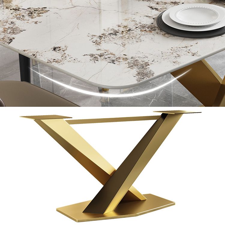 Mesa de lujo tradicional de metal, mesa interior rectangular de piedra sinterizada con pedestal