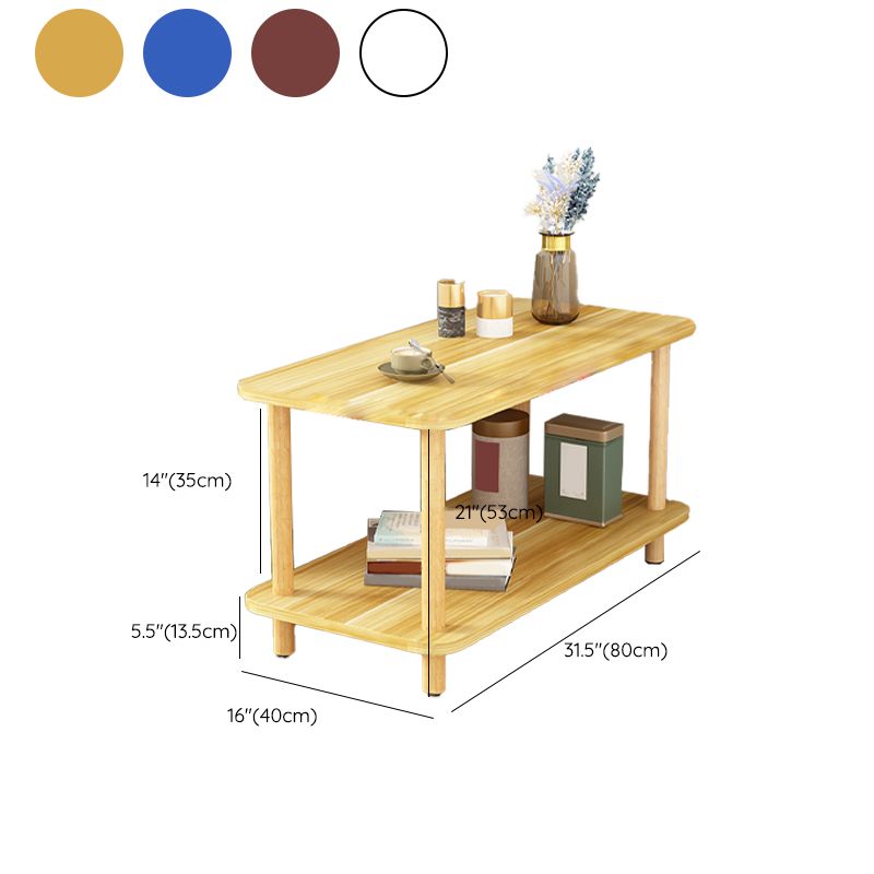 Wood 4 Legs End Table Modern Side End Snack Table with Shelf