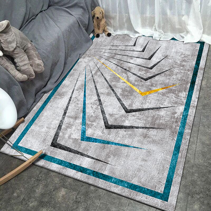 Modern Geometric Print Area Carpet Grey Polyester Area Rug Non-Slip Backing Rug for Bedroom