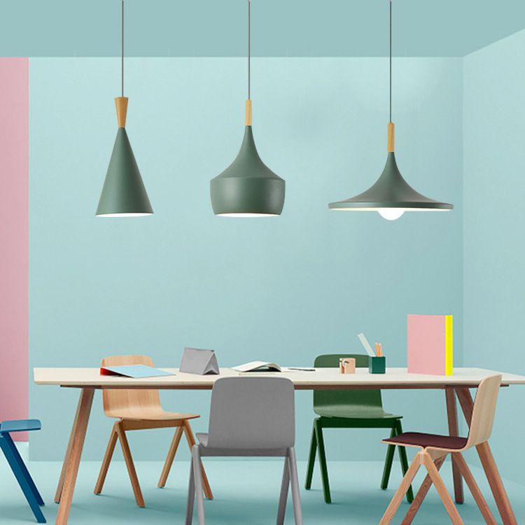 Nordic Style Wooden Top Pendant Light Kit Metal Dinning Room Hanging Light Fixture