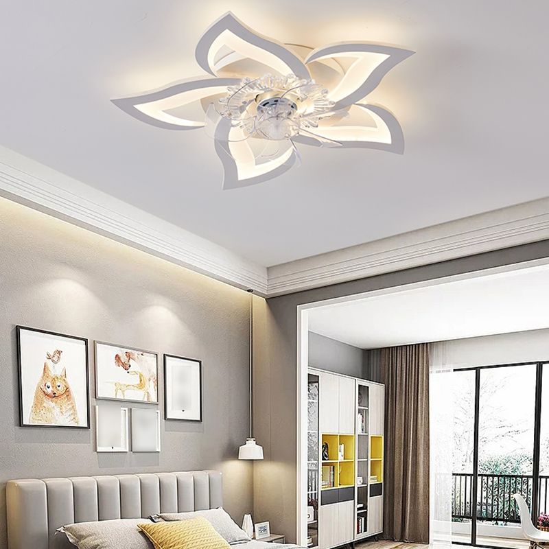 Nordic Style Iron Ceiling Fan Lamp Acrylic Shade LED Ceiling Fan Light for Living Room