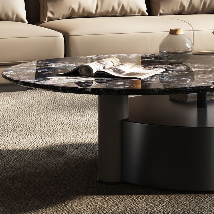Minimalistic Slate Coffee Table Round Bunching Coffee Table Sets for Living Room