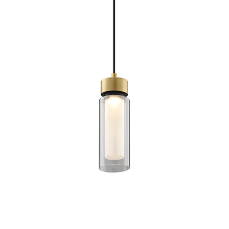 Simplicity 1 Light Drop Lamp Black and Gold Cylindrical LED Down Mini Pendant with Clear Glass Shade