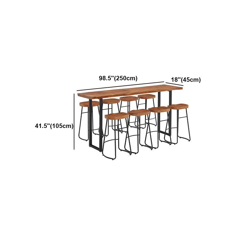 Brown Modern Style Table in Solid Wood and Metal Balcony Bar Table