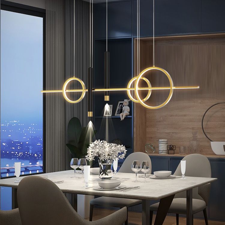 Black New Modern Island Chandelier Linear Aluminum Chandelier Lighting Fixture for Dining Room