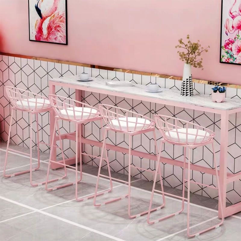 White and Pink Cocktail Bar Table Glam Trestle Indoor Bistro Accent Dining Table